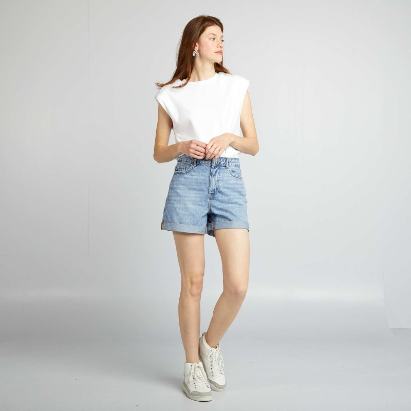 Short en denim taille haute - Bleu