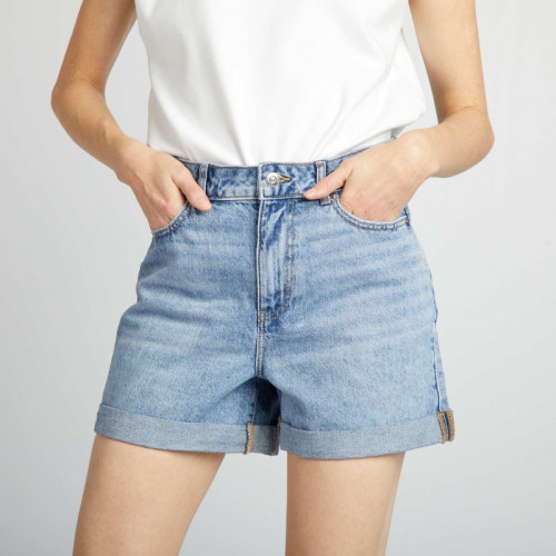 Short en denim taille haute - Bleu