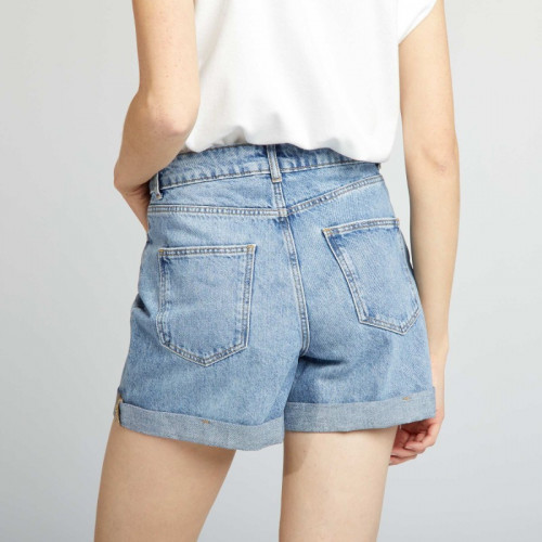 Short en denim taille haute - Bleu