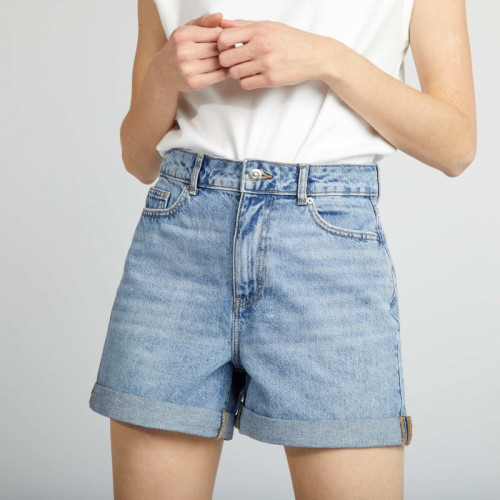 Short en denim taille haute - Bleu