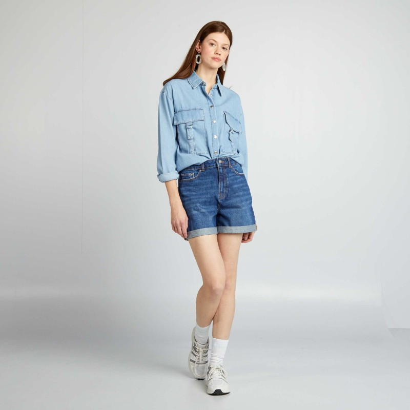 Short en denim taille haute - Bleu