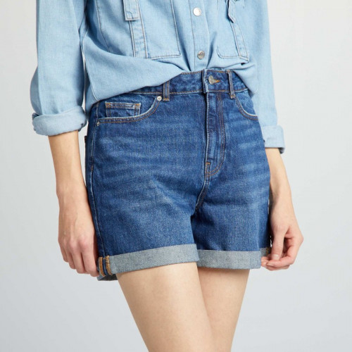 Short en denim taille haute - Bleu