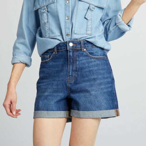 Short en denim taille haute - Bleu