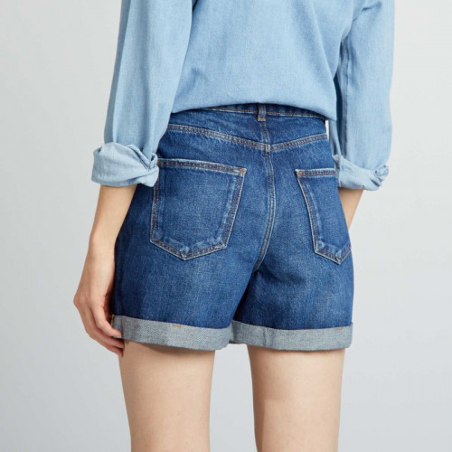 Short en denim taille haute - Bleu