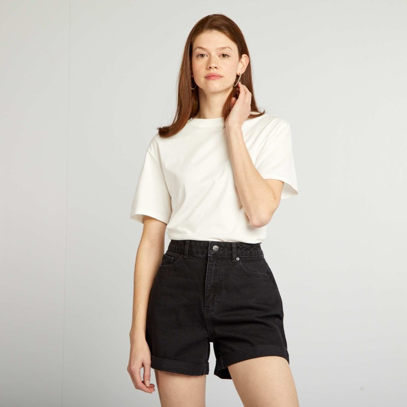 Short en denim taille haute - Noir