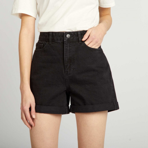 Short en denim taille haute - Noir