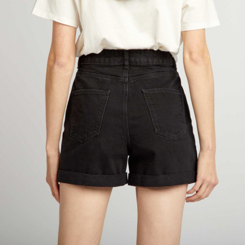 Short en denim taille haute - Noir