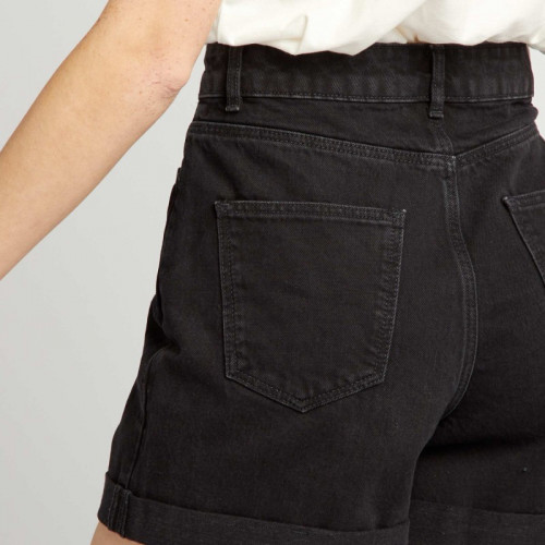 Short en denim taille haute - Noir