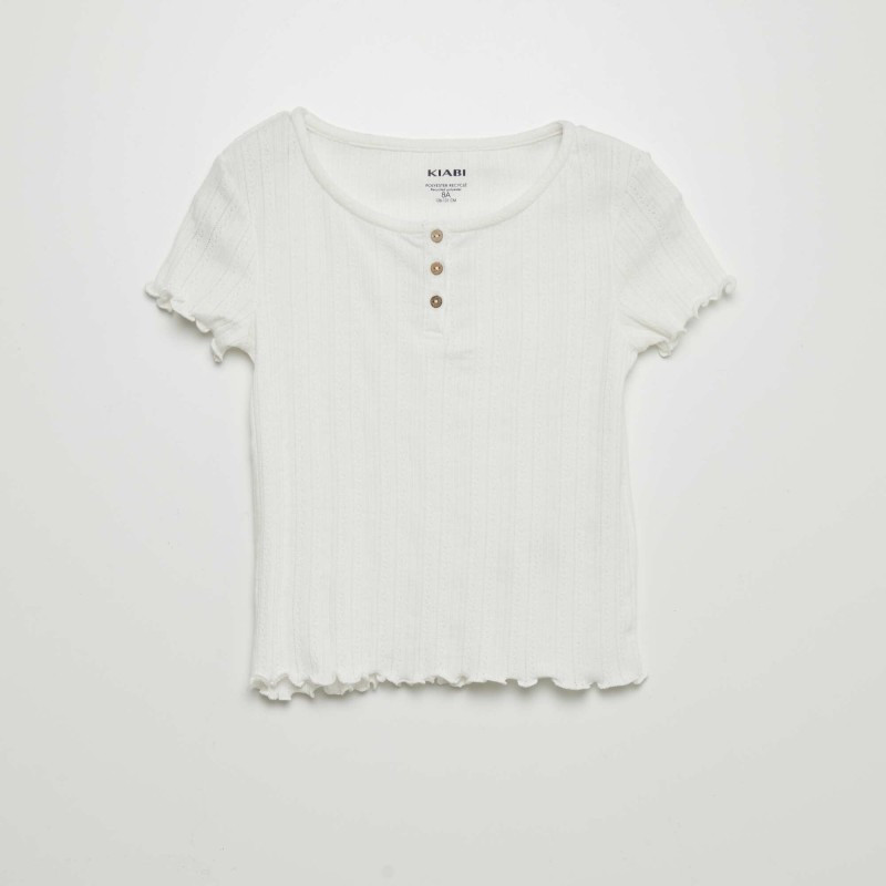 T-shirt en maille pointelle - Blanc