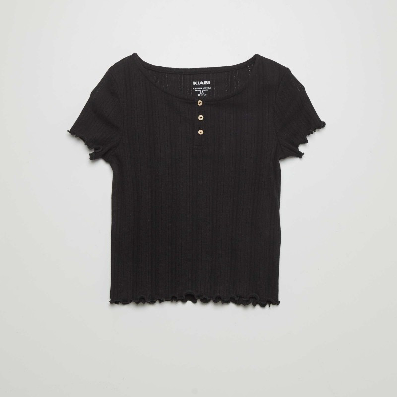 T-shirt en maille pointelle - Noir