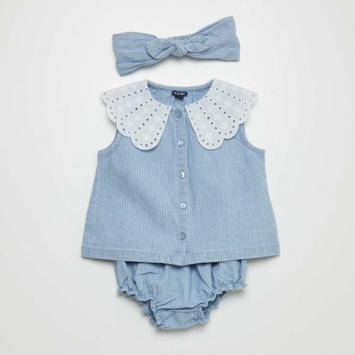 Ensemble chemise + bloomer + bandeau - Bleu chambray