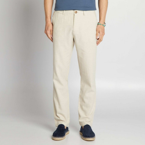 Pantalon chino en lin - Beige à rayures