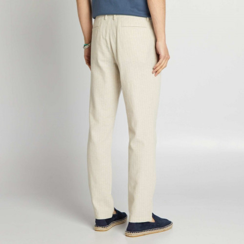 Pantalon chino en lin - Beige à rayures