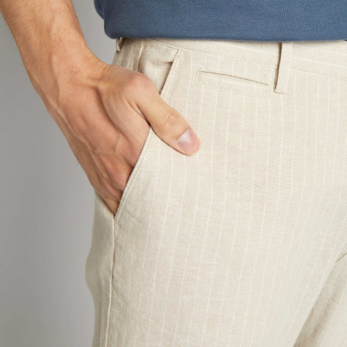 Pantalon chino en lin - Beige à rayures