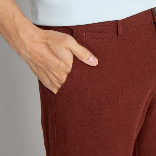 Pantalon chino en lin - Rouge foncé