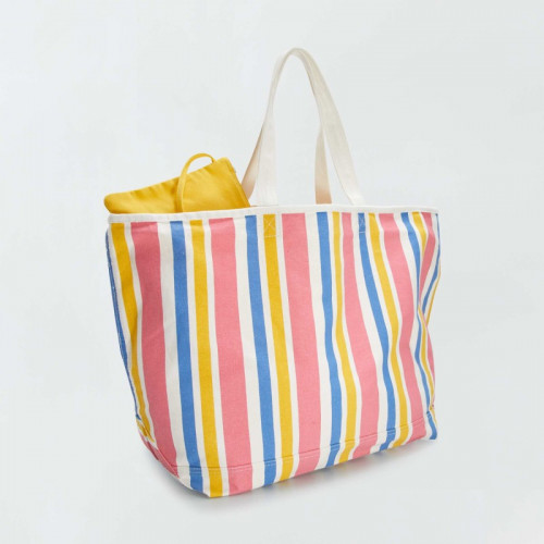 Sac cabas de plage + pochette - Rose/jaune/bleu