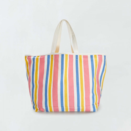 Sac cabas de plage + pochette - Rose/jaune/bleu