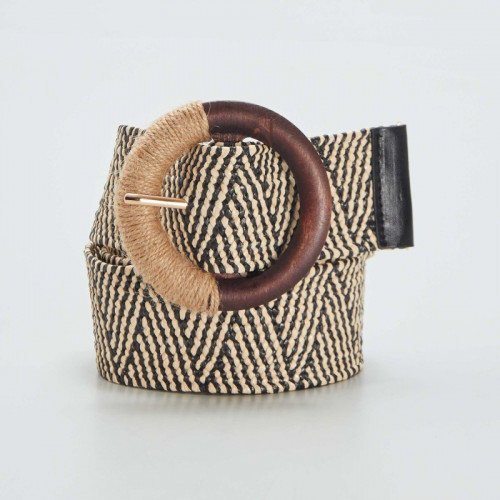 Ceinture en paille bicolore - Noir