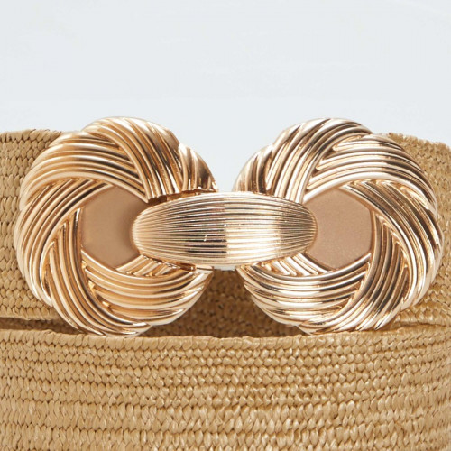 Ceinture en paille à boucle fantaisie - Beige