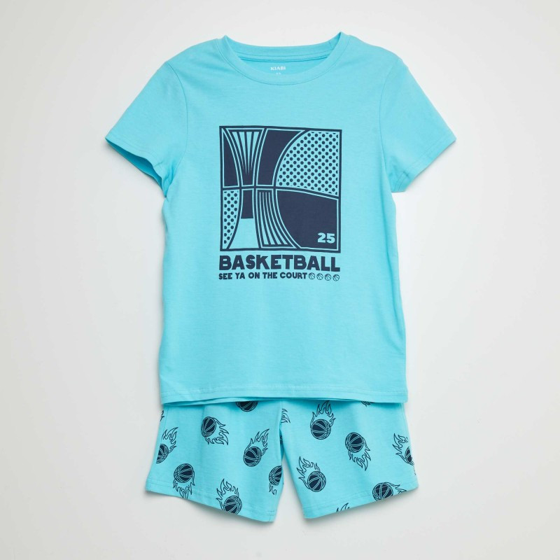 Pyjama court 'dinosaures' short + t-shirt - 2 pièces - Bleu