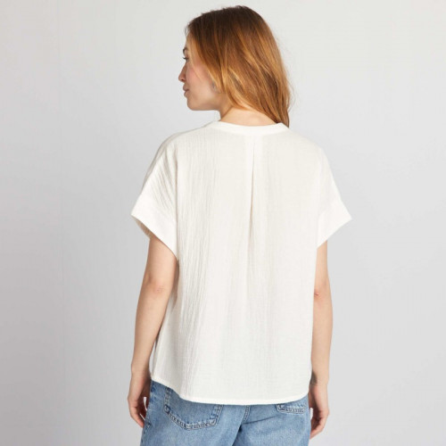 Blouse à manches courtes en gaze de coton - Blanc