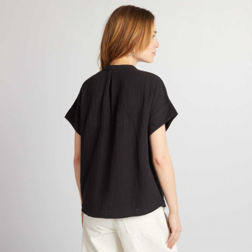 Blouse à manches courtes en gaze de coton - Noir