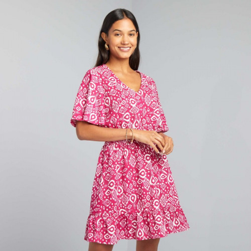 Robe courte imprimée à volant - Rose