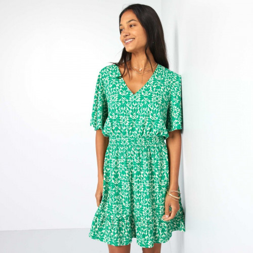 Robe courte imprimée à volant - Vert