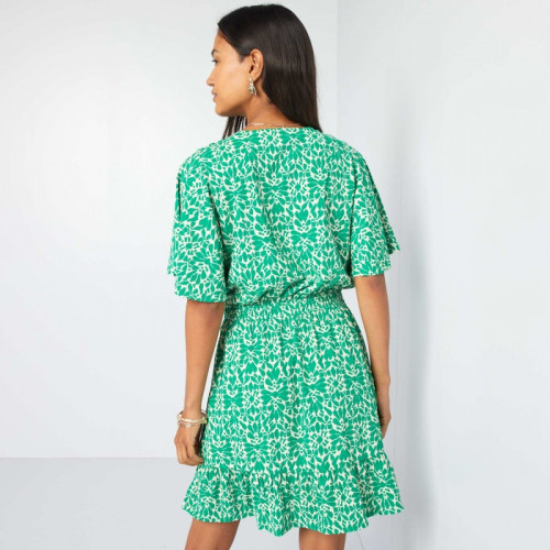 Robe courte imprimée à volant - Vert