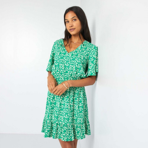 Robe courte imprimée à volant - Vert