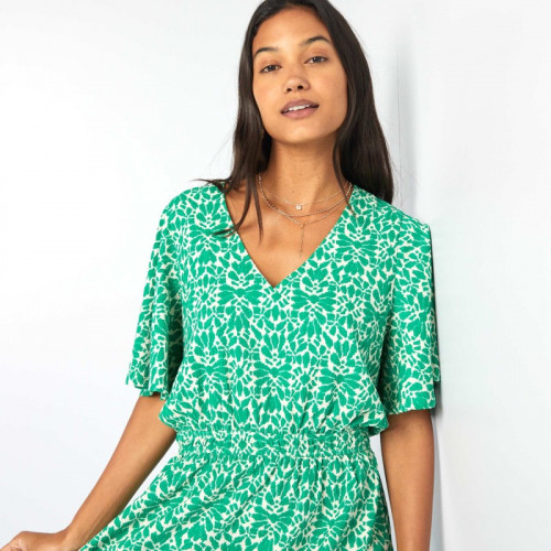 Robe courte imprimée à volant - Vert