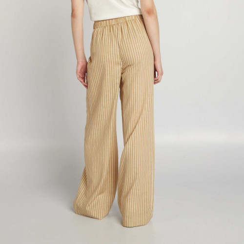 Pantalon en lin large - Beige/blanc