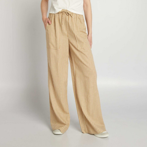 Pantalon en lin large - Beige/blanc