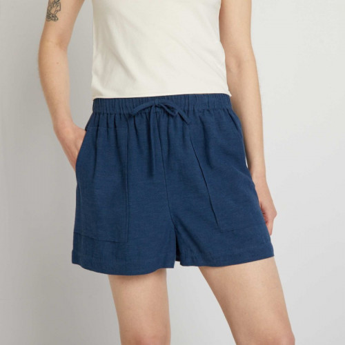 Short en lin rayé - Bleu