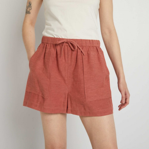 Short en lin rayé - Rose