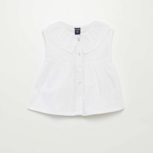 Blouse col claudine en lin - Blanc