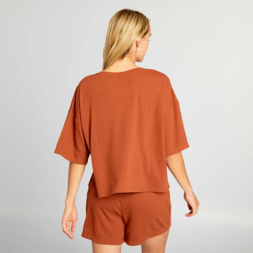 Pyjama short en maille fluide douce - Marron