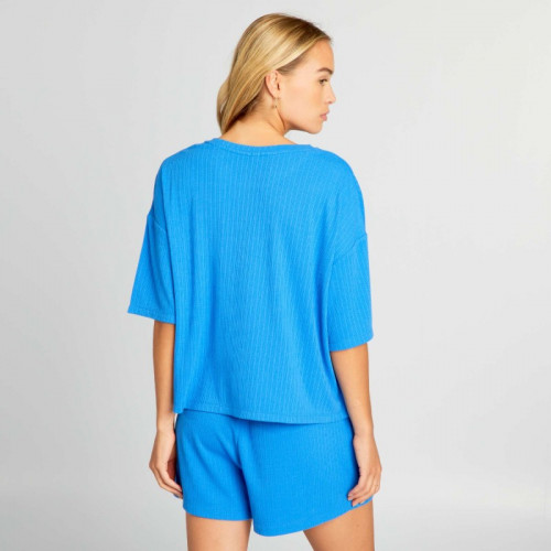 Pyjama short en maille fluide douce - Bleu