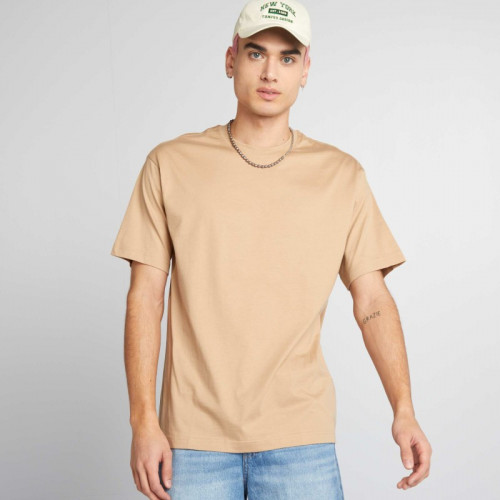 T-shirt uni à col rond - Beige