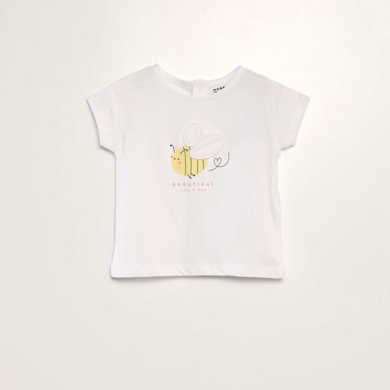 T-shirt imprimé 'Fleu' + animation en relief - Blanc abeille