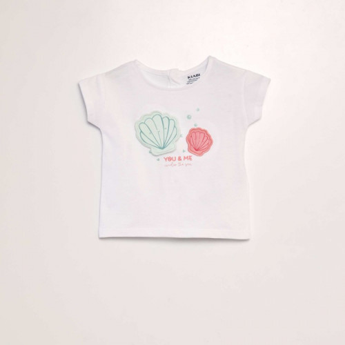 T-shirt imprimé 'Fleu' + animation en relief - Blanc coquillage