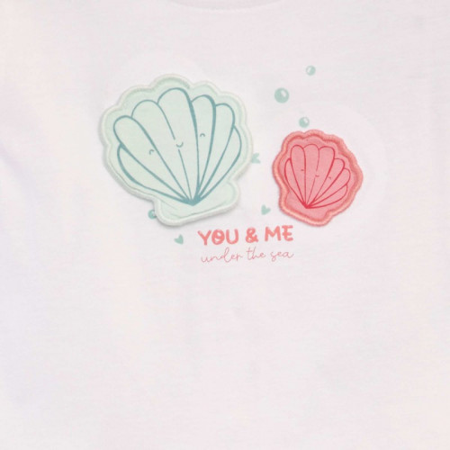 T-shirt imprimé 'Fleu' + animation en relief - Blanc coquillage