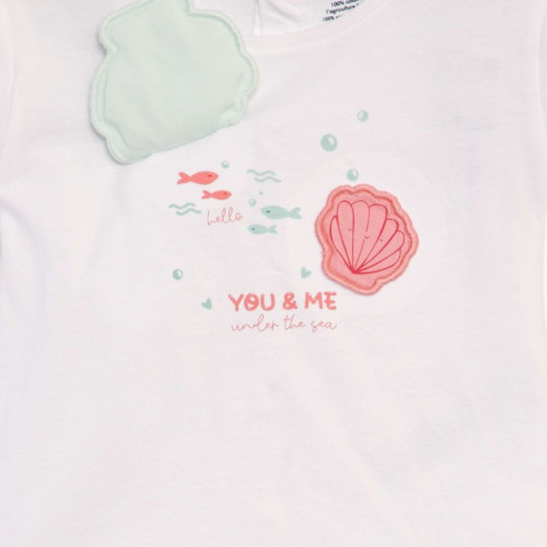 T-shirt imprimé 'Fleu' + animation en relief - Blanc coquillage