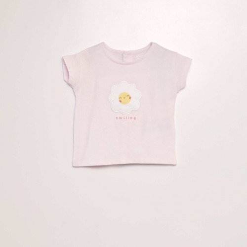 T-shirt imprimé 'Fleu' + animation en relief - Rose fleur