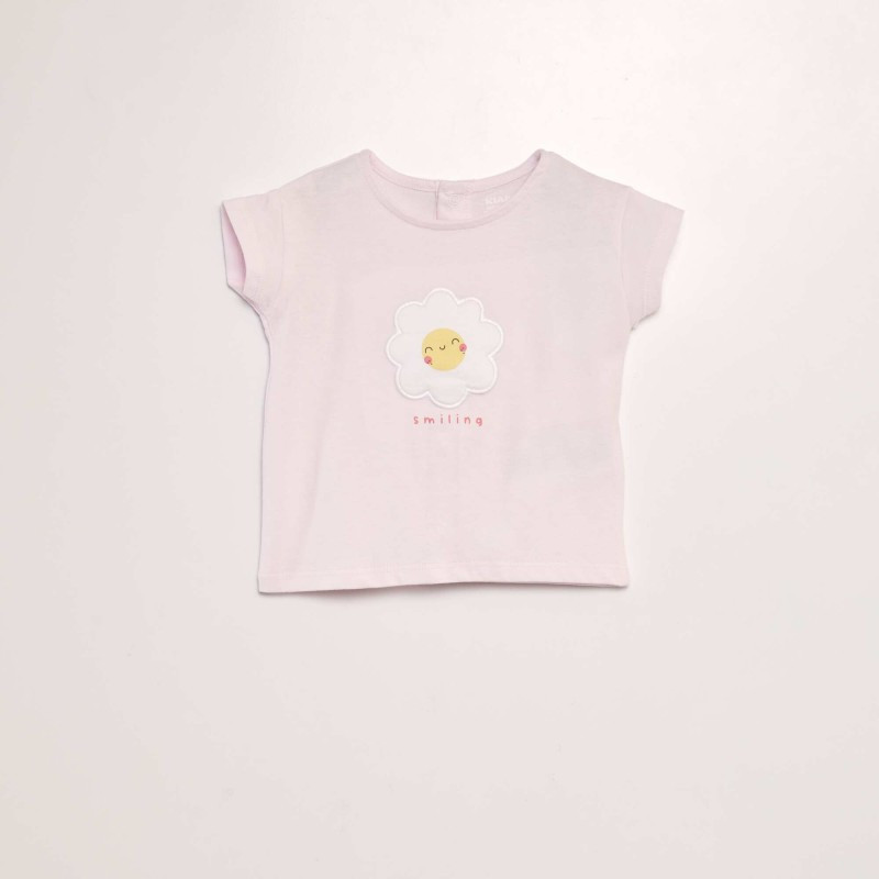 T-shirt imprimé 'Fleu' + animation en relief - Rose fleur