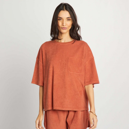 T-shirt oversize en éponge - Marron