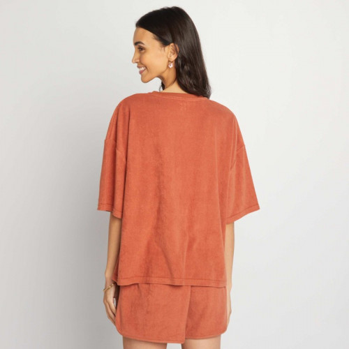 T-shirt oversize en éponge - Marron