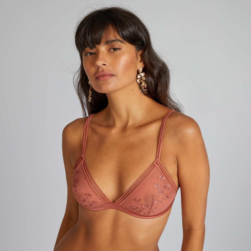 Soutien-gorge triangle en tulle - Bois de rose