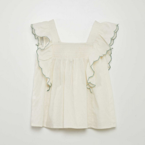 Blouse à volants avec broderies - Beige