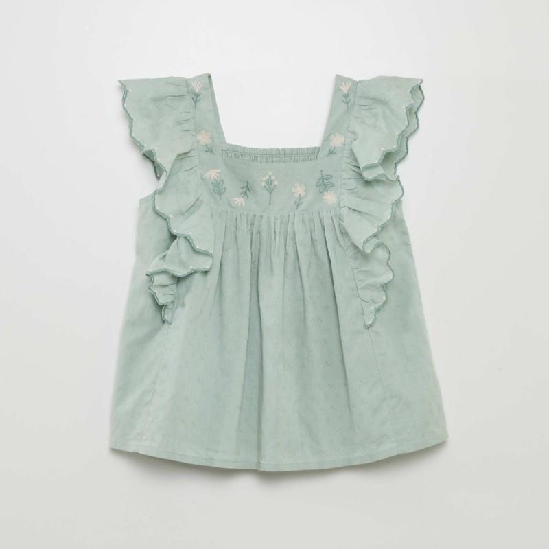 Blouse à volants avec broderies - Vert